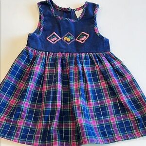 Healthtex- 4T, Plaid Sleeveless Dress with Embroidery‎